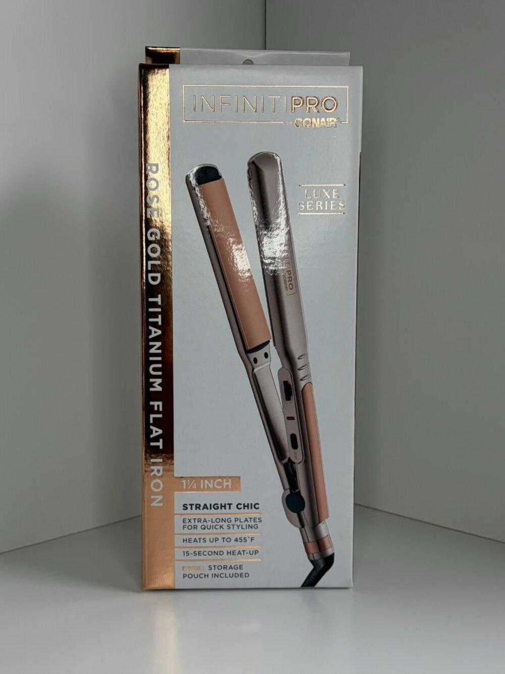 NIB InfinitiPro by Conair Luxe Series Rose Gold Titanium Flat Iron 1¼"